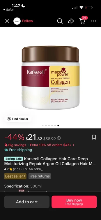 Karseell Collagen Hair Care Deep Moisturizing Repair Argan Oil - TikTok Shop