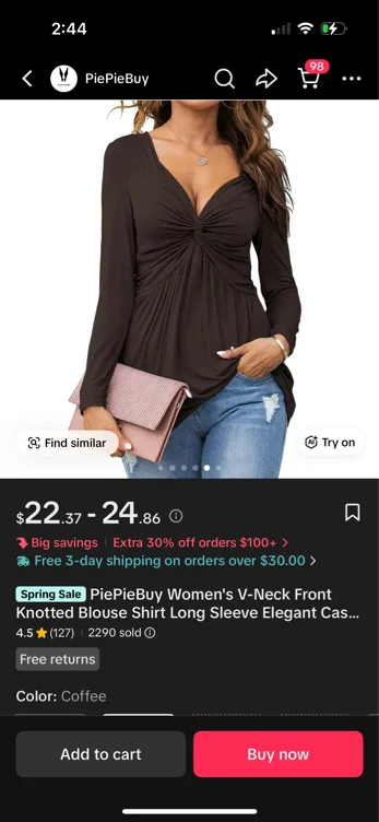 PiePieBuy Women's V-Neck Front Knotted Blouse Shirt Long Sleeve - TikTok Shop