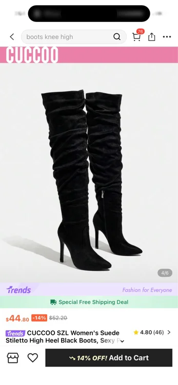 CUCCOO SZL Women's Suede Stiletto High Heel Black Boots, Sexy Party/Dance Boots, Wide Leg Boots, Pleated Boots, Thigh High Boots, Autumn/Winter For Christmas Spring Shoes