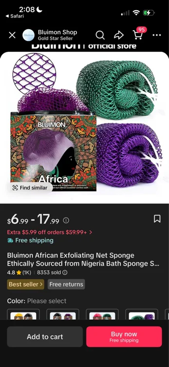 Bluimon African Exfoliating Net Sponge Ethically Sourced fro - TikTok Shop