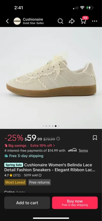 Cushionaire Women's Belinda Lace Detail Fashion Sneakers - Elegant - TikTok Shop