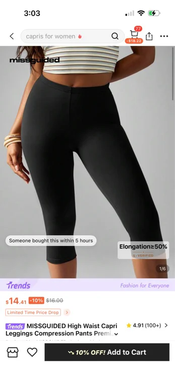 MISSGUIDED High Waist Capri Leggings Compression Pants Premium Stretch Knit Sportswear Workout Gym Running