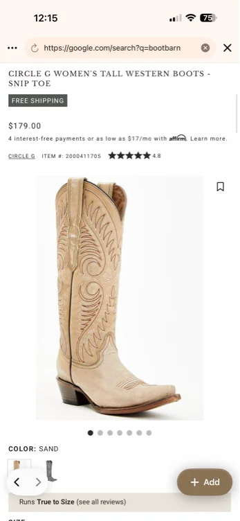 Circle G Women's Tall Western Boots - Snip Toe | Boot Barn