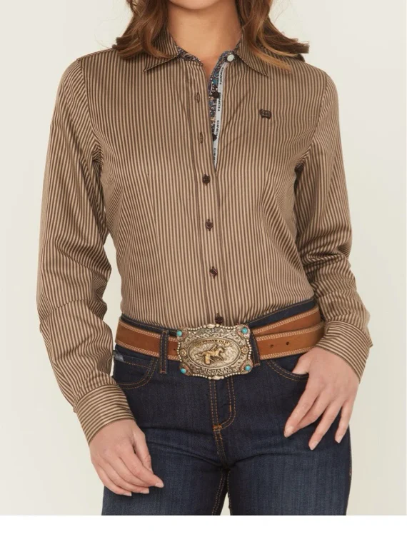 Cinch Women's Striped Print Long Sleeve Button-Down Stretch Western Shirt | Boot Barn