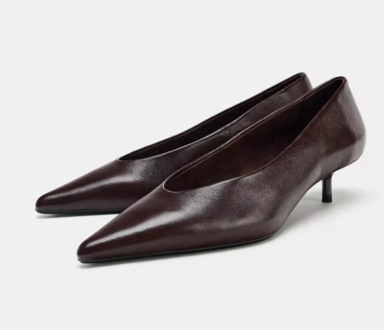 LEATHER KITTEN HEEL SHOES