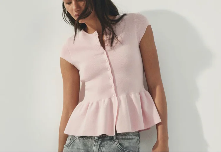 Short-Sleeved Peplum Cardigan