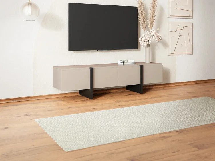 Tv-meubel met 4 deuren van mdf - Beige en zwart - LUVONIA