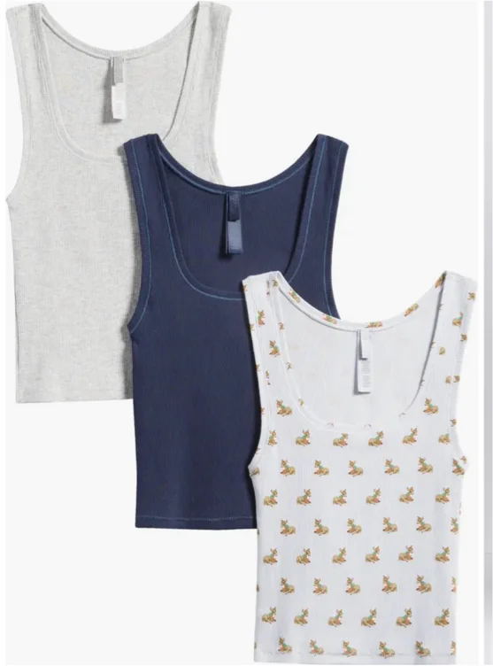 Pack of 3 Stretch Cotton Rib Tanks