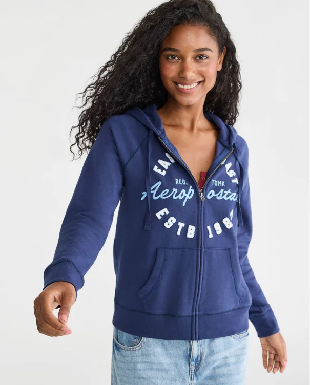 Aeropostale East Coast Full-Zip Hoodie- Naval Blue