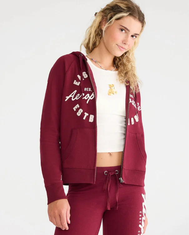 Aeropostale East Coast Full-Zip Hoodie- Classic Auburn