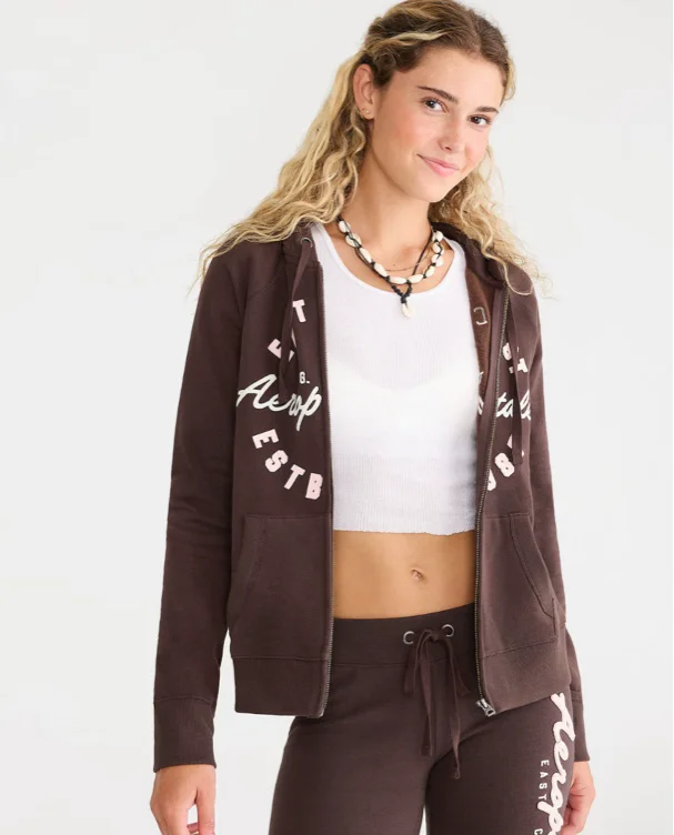 Aeropostale East Coast Full-Zip Hoodie- Brown