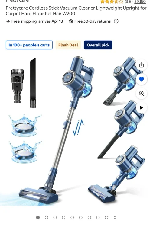 Prettycare Cordless Stick Vacuum Cleaner Lightweight Upright for Carpet Hard Floor Pet Hair W200