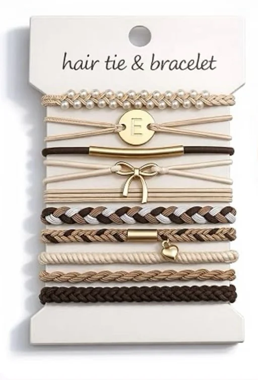 Fohufo Hair Ties No Damage - 10 Pcs Hair Scrunchies for Women Girls, Hair Ties for Thick Hair & Thin Hair, Hair Scrunchies Bands Bracelets, Initial Hair Accessories for Women, Birthday Gift - Letter E