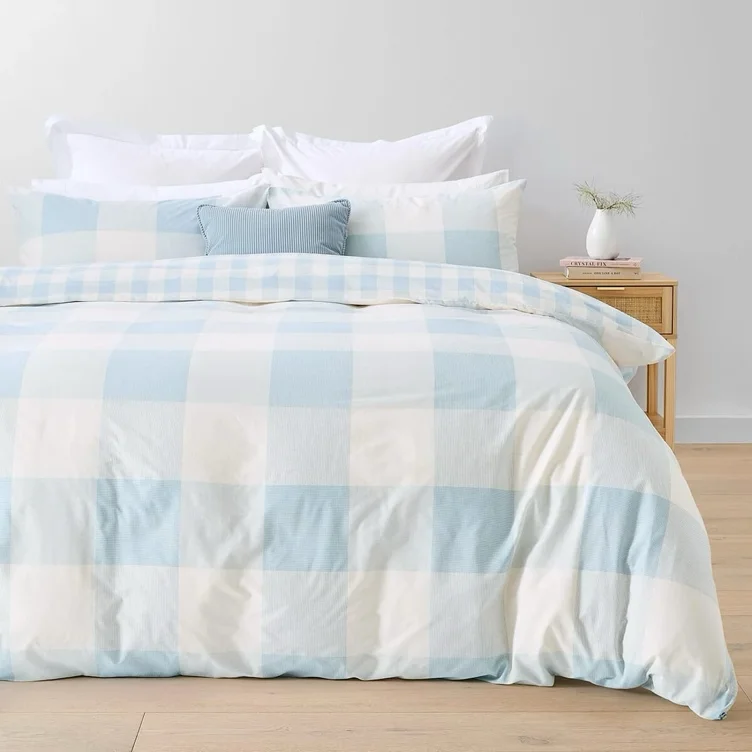 Blake Cotton Rich Reversible Quilt Cover Set - Queen Bed, Blue - Kmart 