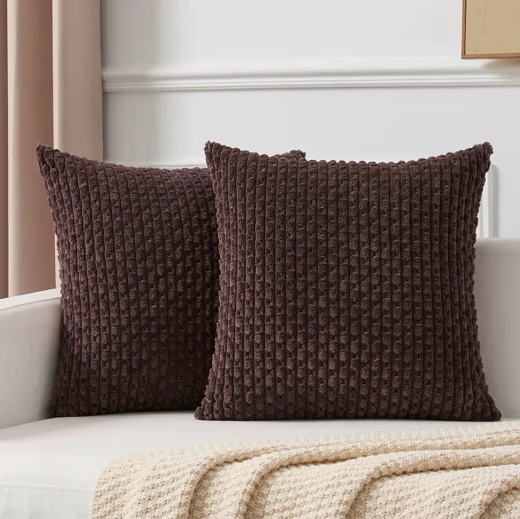 Amazon.com: Kevin Textile Decorative Pillow Covers Set of 2 Striped Plush Corduroy Pillows Pillowcases Boho Home Decor Cushion Covers for Couch Sofa Bed Living Room 18x18 Inch, Coffee : Home & Kitchen