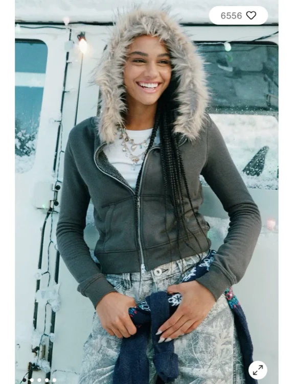 Out From Under Bundle Up Faux Fur Trim Zip-Up Hoodie Sweatshirt