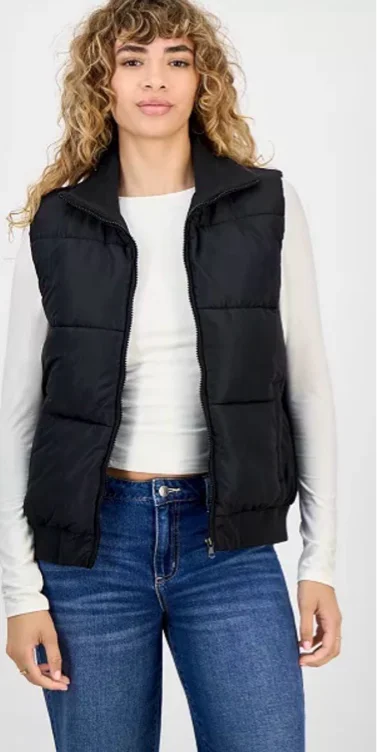 Women's Ribbed-Trim Puffer Vest