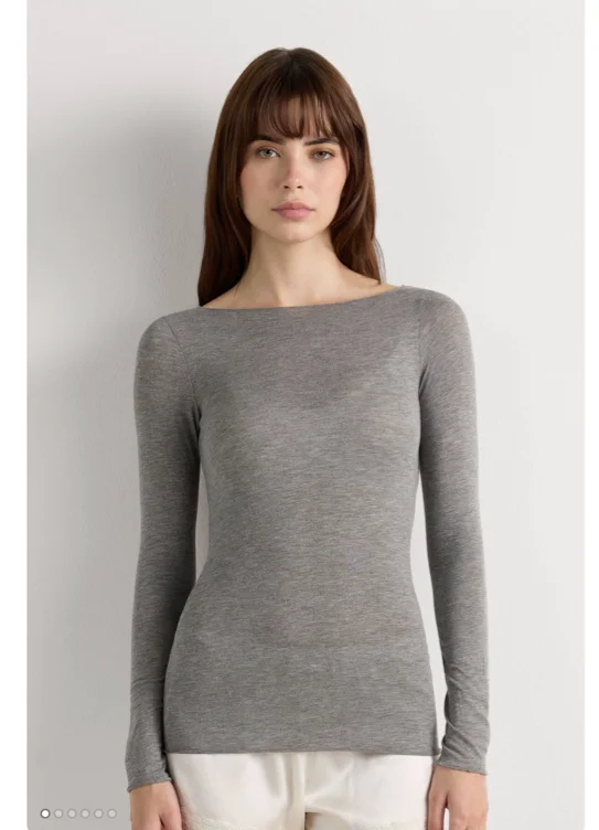 Maglia Manica Lunga Ultralight con Cashmere e Scollo a Barchetta