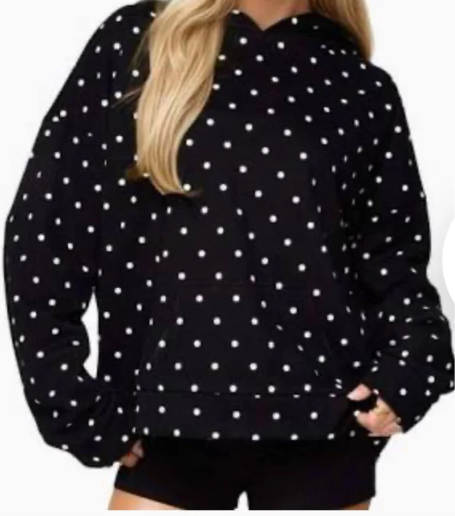 Weiqiqre Womens Oversized Sweatshirt Polka Dot Hoodie Oversized Long Sleeve Drop Shoulder Graphic Print Hoodies with Pocket