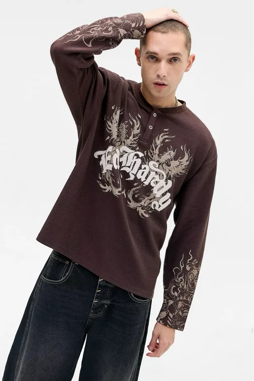 Ed Hardy UO Exclusive Brown Waffle T-Shirt
