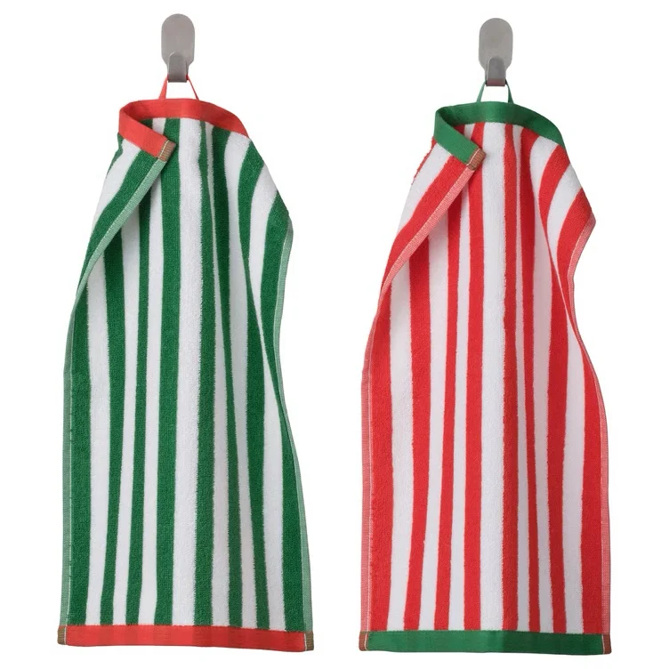 SLÅNHÖSTMAL Guest towel - green/white/red 12x20 "