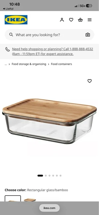 IKEA 365+ Food container with lid - rectangular glass/bamboo 34 oz