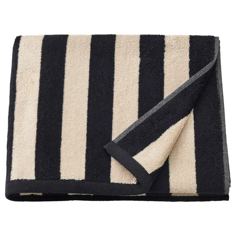 SLÅNHÖSTMAL Bath towel - black/light beige stripe 28x55 "