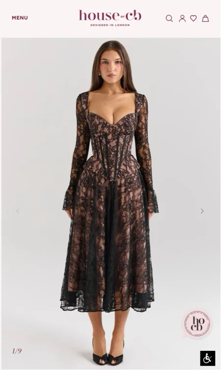 Raquel Black Lace Corset Midi Dress 