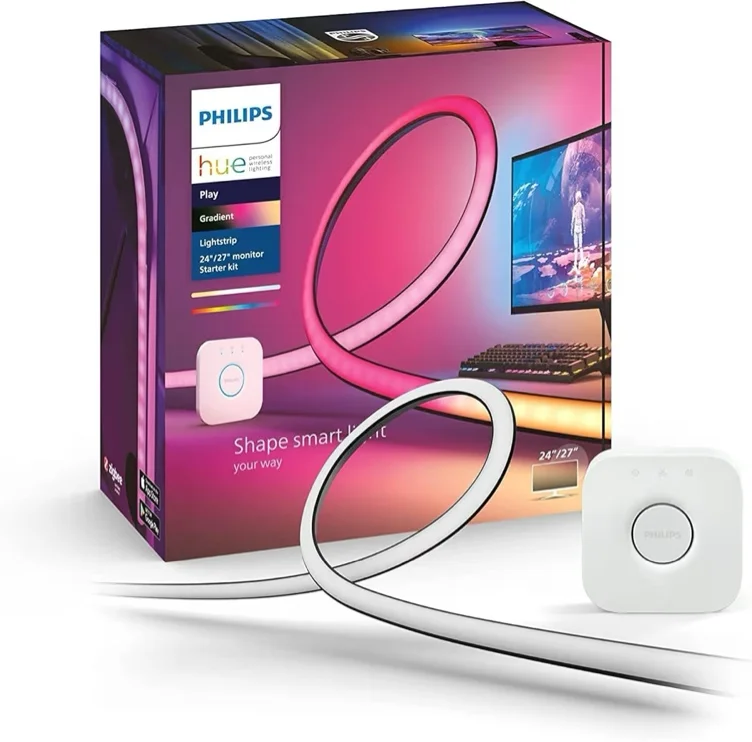 Philips Hue Color & White Ambience Play Gradient, PC Lightstrip für 24/27”, dimmbar, 16 Mio. Farben, steuerbar via App, Starter Set, inkl. Hue Bridge : Amazon.de: Lighting