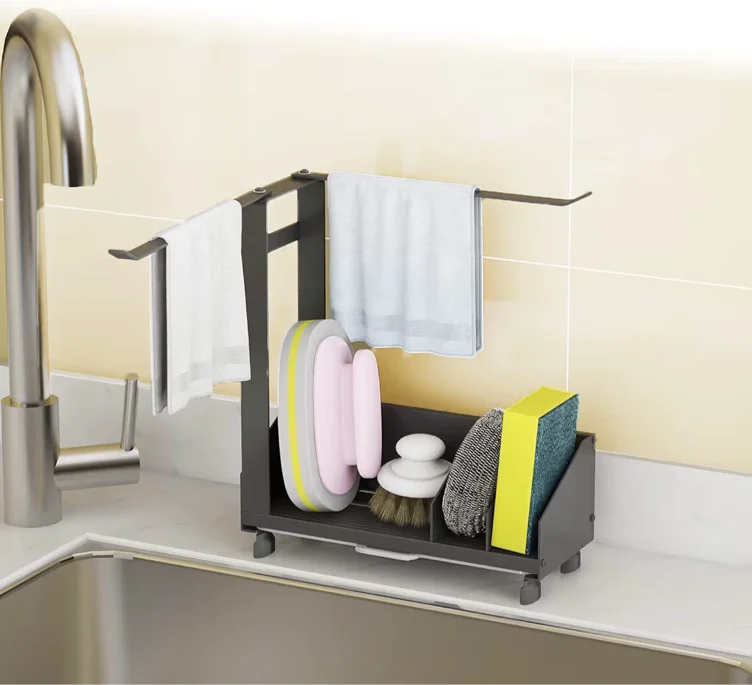 WEIWAN Sink Organiser Sink Caddy Organiser Stainless Steel Utensils Basket for Kitchen & Bathroom with Drain Pan, Adhesive Worktop Dual-Use Sponge Brush Soap Dish Holder Black : Amazon.de: DIY & Tools