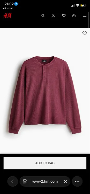 Regular Fit Waffled henley top - Dark dusty blue