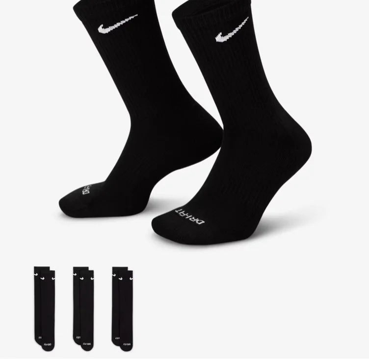 Black Nike Everyday Plus Cushioned Training Crew Socks (3 Pairs)