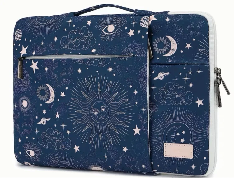 Funda para laptop SANFAN multi-bolsillos de 360 grados, interior engrosado, felpa ultra suave a prueba de golpes, equipada con asa y correa de maleta.