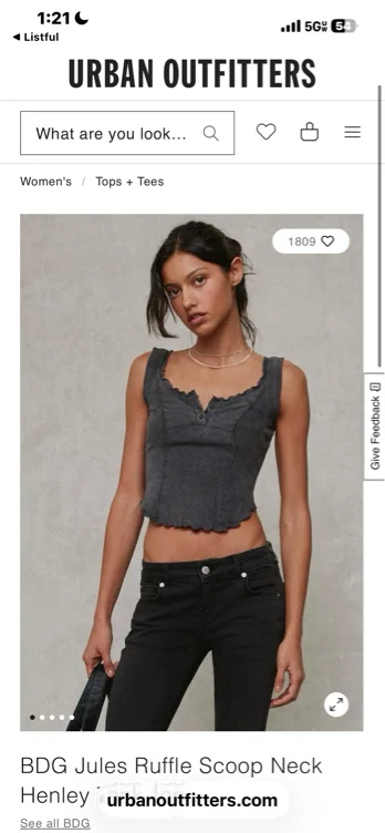 BDG Jules Ruffle Scoop Neck Henley Tank Top