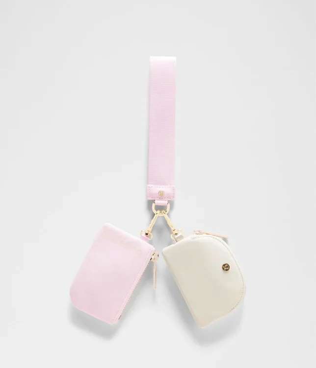 Dual Pouch Wristlet - pink and white - ONE SIZE