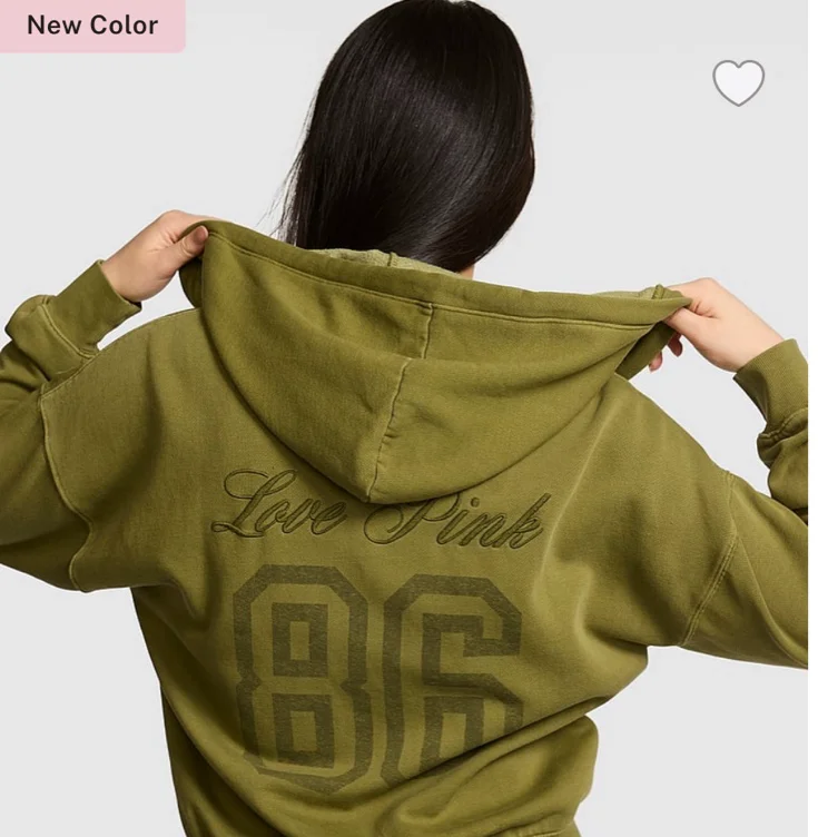 Buy Ivy Fleece Campus Full-Zip Hoodie, White Shell Pink Rink - Order Hoodies & Sweatshirts online - PINK US