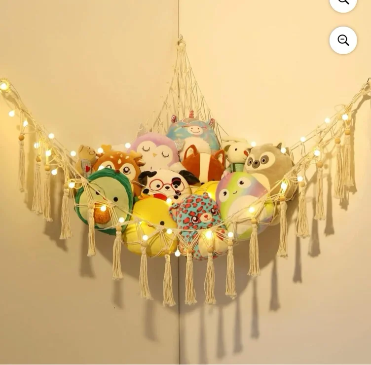 LUCKDEER Stuffed Animal Hammock Macrame Boho Plush Toy Net Hammock for Stuffed Animals with Light Pet Net for Stuffed Animals Corner Hanging Stuffed Animal Storage Holder Teddy Bear Net Kids Room