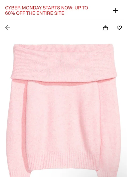 Off-the-shoulder Sweater - Pink; Size-XS