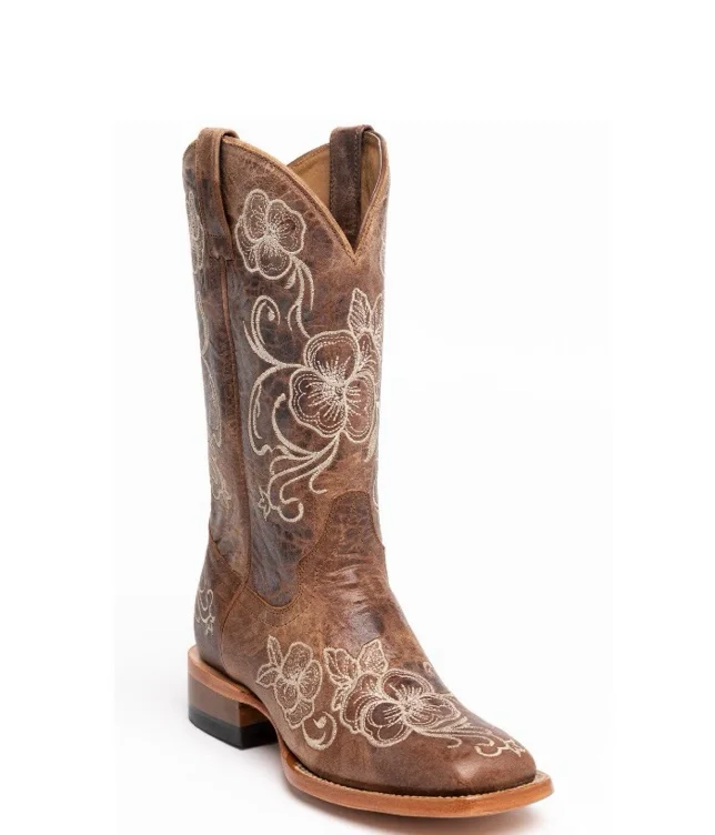Shyanne Women's Lasy Floral Embroidered Western Boots - Broad Square Toe