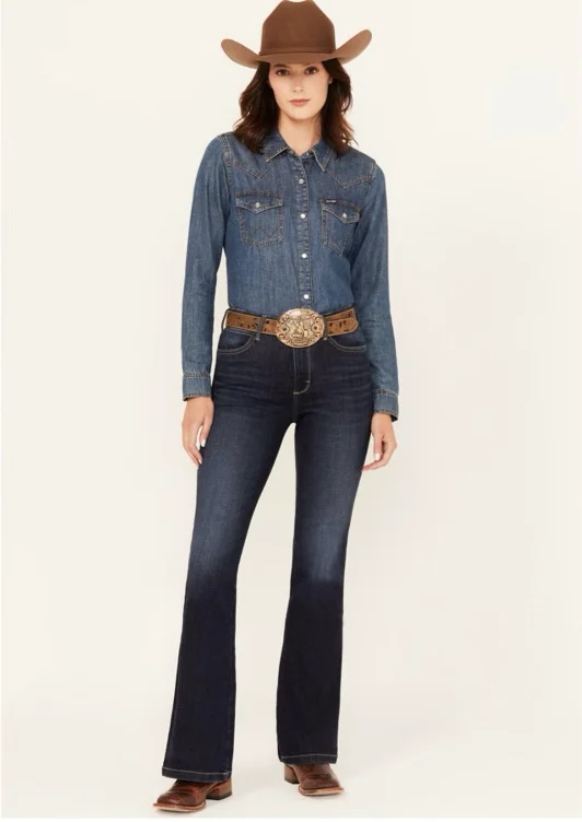 Wrangler Women's Madilyn Dark Wash Bespoke High Rise Flare Stretch Denim Jeans | Boot Barn