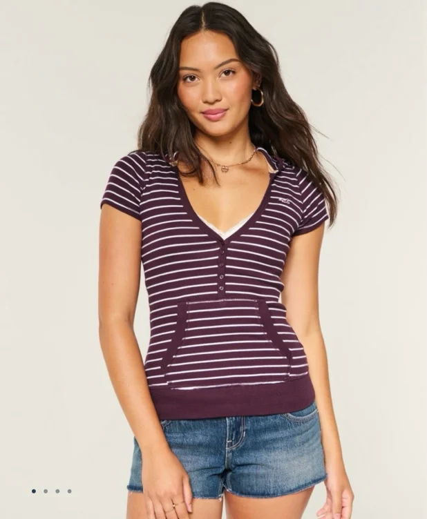 Short-Sleeve Hooded Henley