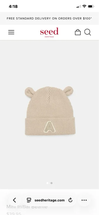 Mini Initial Beanie | A | Seed Heritage