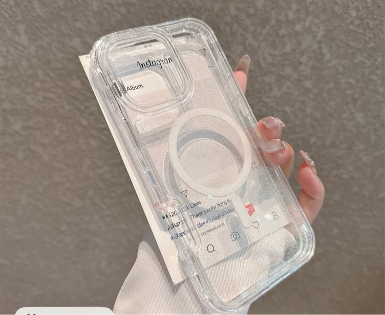Christmas gifts Transparent Phone Case for iPhone 17 16 15 14 13 12 Pro Max Plus Anti-Drop Glitter MagSafe Shockproof Protective Cellphone Cover