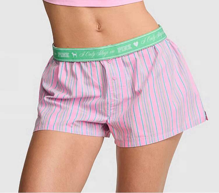 Silky Sleep Boxy Pajama Shorts, Green, M - Women's Bottoms - PINK