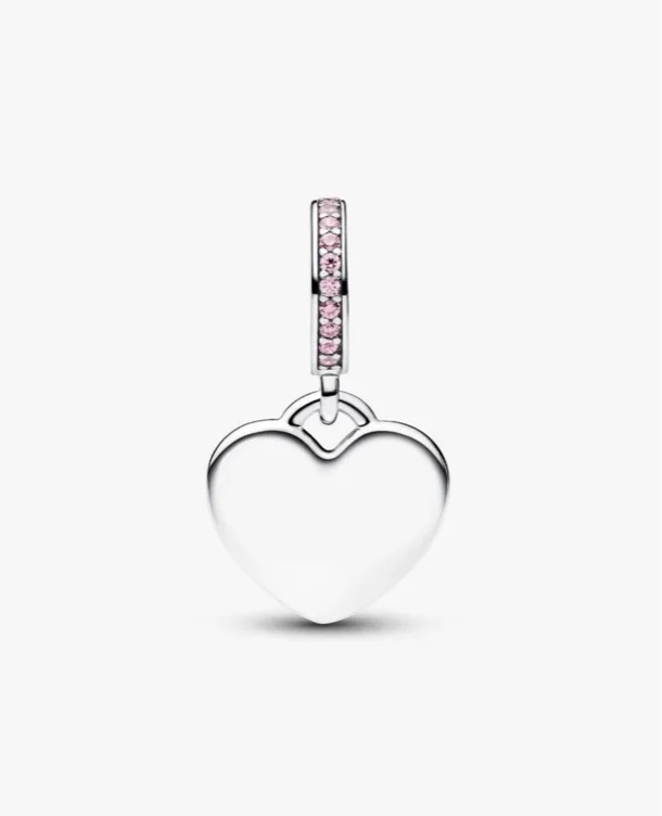 Engravable Heart Pink Stone Dangle Charm