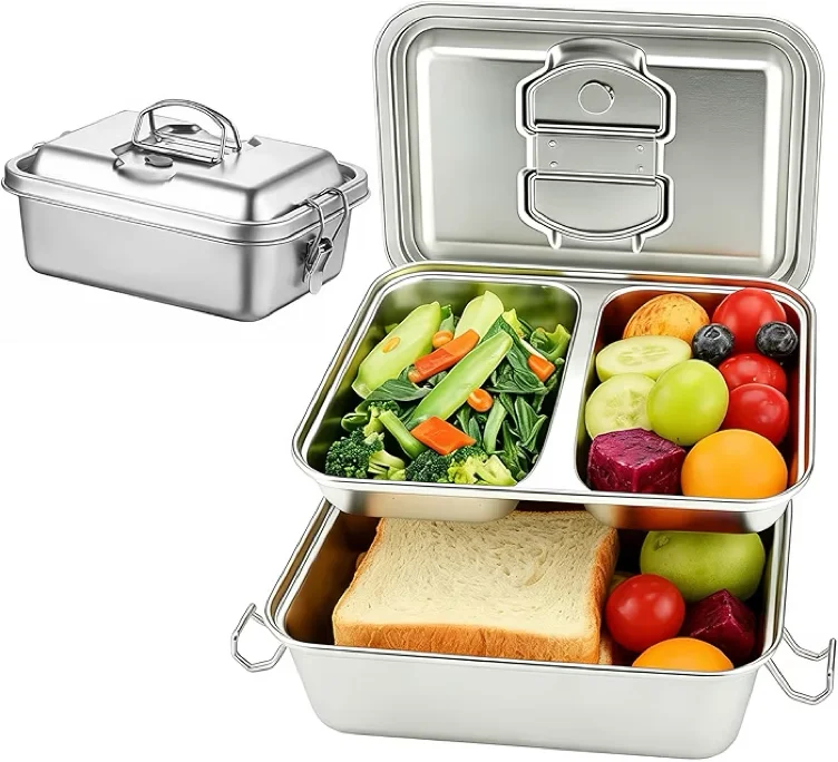 Amazon.com: SHLSYONGPIN 60oz 2 in 1 Stainless Steel Bento Box, Leak Proof Food Container, Large Capacity 304 Food Grade Metal Container with Dividers for Work, Travel, Picnic, Dishwasher Safe: Home & Kitchen