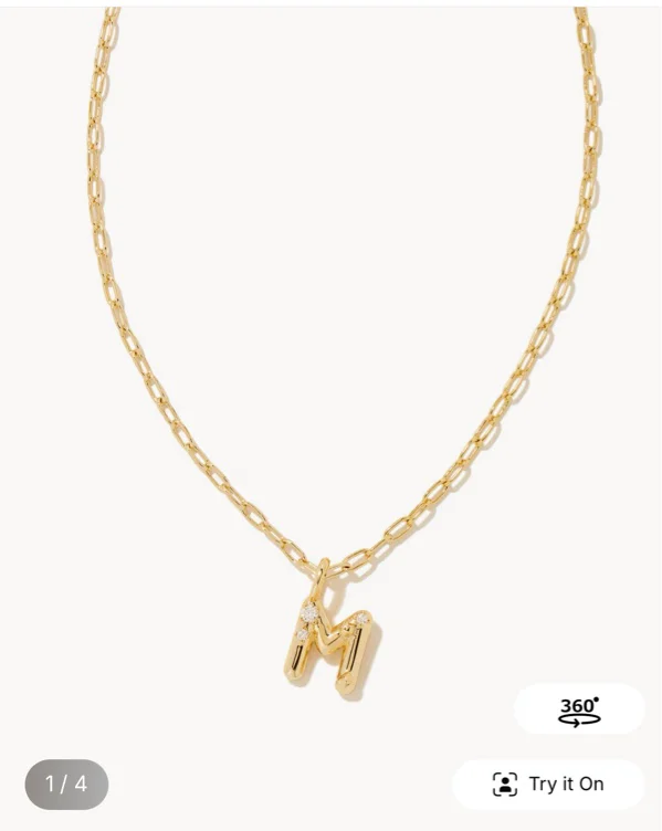 Crystal Letter M Gold Short Pendant Necklace in White Crystal