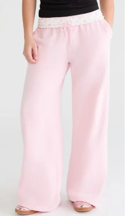 Cloud Soft Floral Waistband Mid-Rise Wide Leg Sweatpants