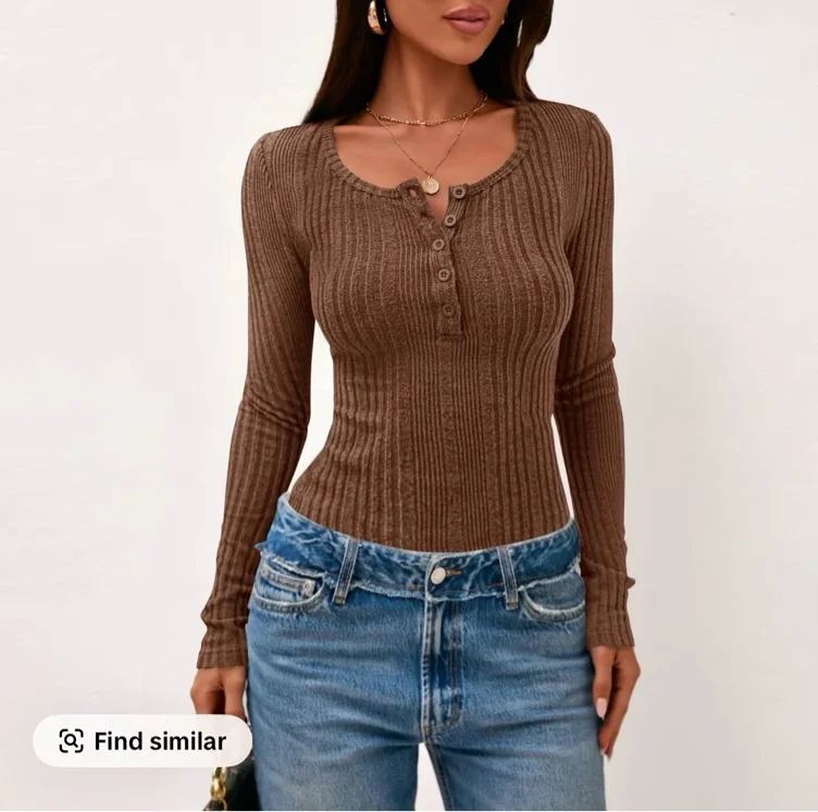 PRETTYGARDEN Women's Long Sleeve Henley Shirts Slim Fitted Ribbed - TikTok Shop