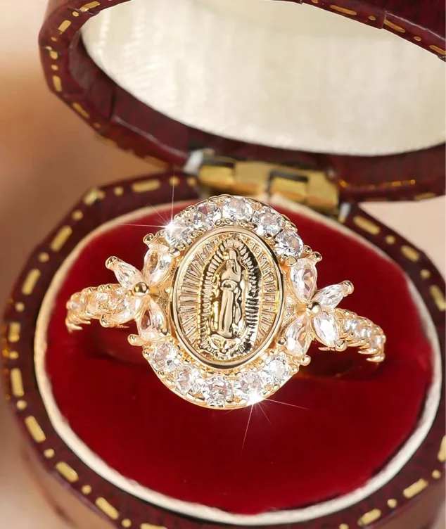 Elegant Virgin Mary Design Ring, Fashion Artificial Zircon Decor - TikTok Shop
